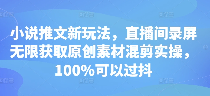小说推文新玩法，直播间录屏无限获取原创素材混剪实操，100%可以过抖-葛仙仙资源库