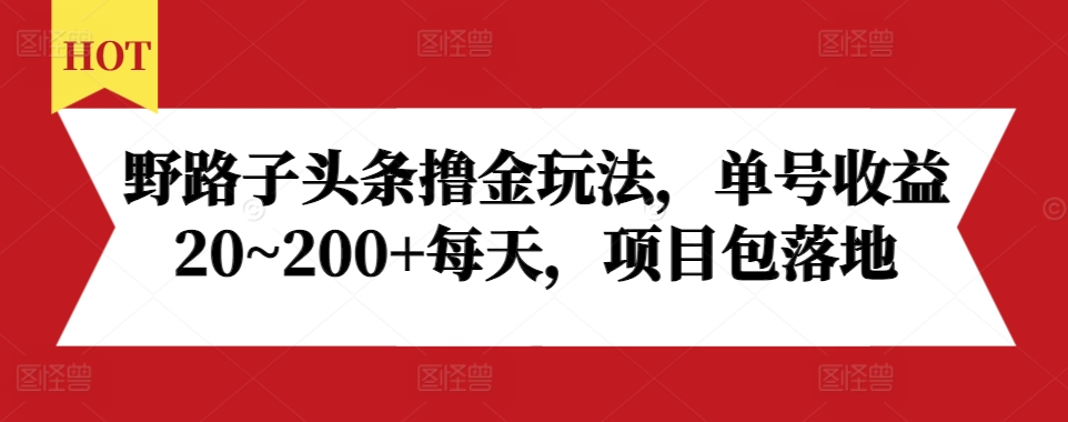 野路子头条撸金玩法，单号收益20~200+每天，项目包落地-葛仙仙资源库