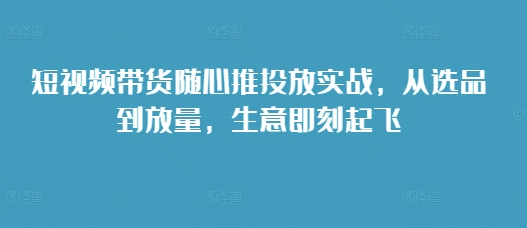 短视频带货随心推投放实战，从选品到放量，生意即刻起飞-葛仙仙资源库