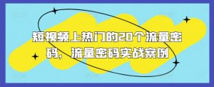 短视频上热门的20个流量密码,流量密码实战案例-葛仙仙资源库