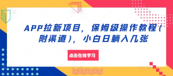 APP拉新项目，保姆级操作教程(附渠道)，小白日躺入几张【揭秘】-葛仙仙资源库