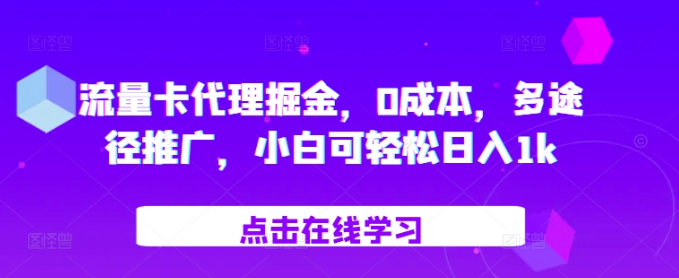 流量卡代理掘金，0成本，多途径推广，小白可轻松日入1k-葛仙仙资源库