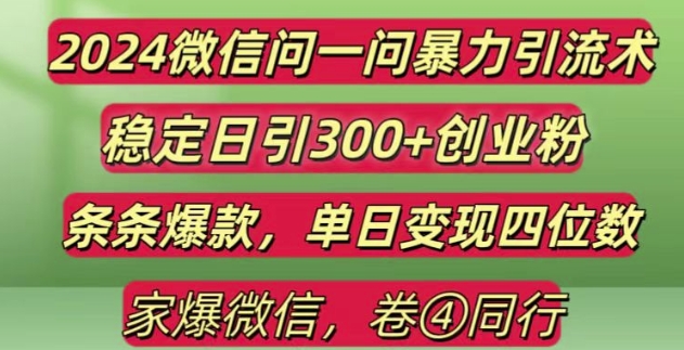 2024最新微信问一问暴力引流300+创业粉,条条爆款单日变现四位数【揭秘】-葛仙仙资源库