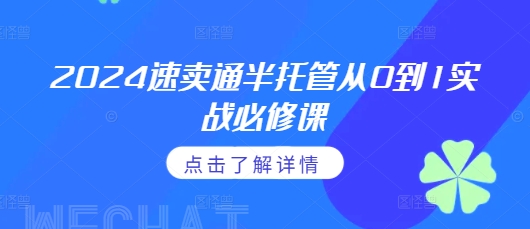 2024速卖通半托管从0到1实战必修课，掌握通投广告打法、熟悉速卖通半托管的政策细节-葛仙仙资源库