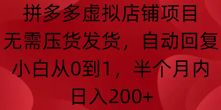 拼多多虚拟店铺项目，无需压货发货，自动回复，小白从0到1，半个月内日入200+【揭秘】-葛仙仙资源库