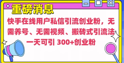 快手最新引流创业粉方法，无需养号、无需视频、搬砖式引流法【揭秘】-葛仙仙资源库