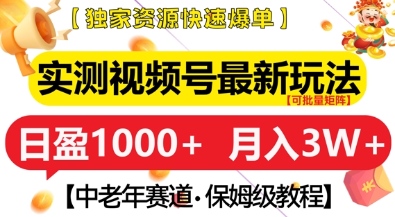 实测视频号最新玩法，中老年赛道，独家资源，月入过W+【揭秘】-葛仙仙资源库