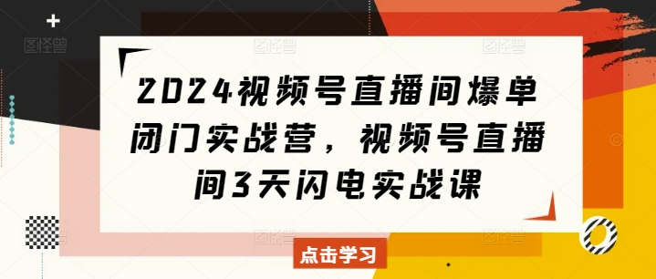 2024视频号直播间爆单闭门实战营，视频号直播间3天闪电实战课-葛仙仙资源库