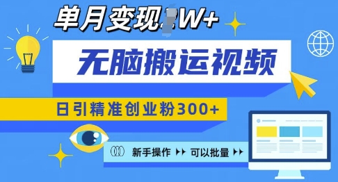无脑搬运视频号可批量复制，新手即可操作，日引精准创业粉300+，月变现过W 【揭秘】-葛仙仙资源库