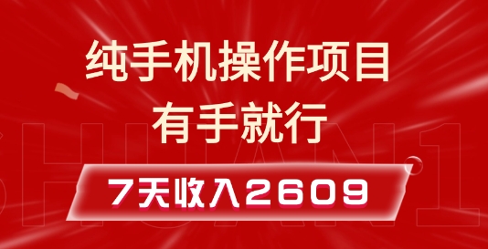 纯手机操作的小项目，有手就能做，7天收入2609+实操教程【揭秘】-葛仙仙资源库