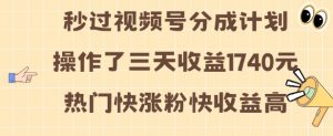 视频号分成计划操作了三天收益1740元 这类视频很好做,热门快涨粉快收益高【揭秘】-葛仙仙资源库