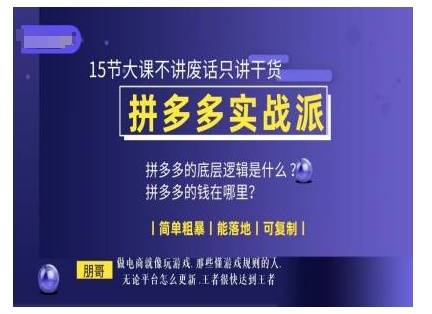 朋哥电商(拼多多实战派)，15节大课不讲废话只讲干货，简单粗暴 能落地 可复制-葛仙仙资源库