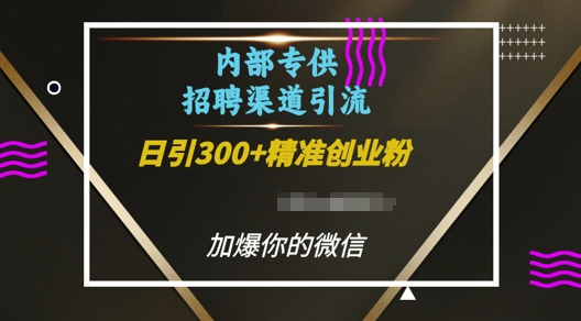 内部招聘渠道日引流300+创业粉，加爆你的微信【揭秘】-葛仙仙资源库