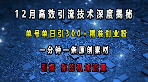 最新高效引流技术深度揭秘 ，单号单日引300+精准创业粉，一分钟一条原创素材，引爆你的私域流量-葛仙仙资源库