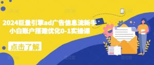 2024巨量引擎ad广告信息流新手小白账户搭建优化0-1实操课-葛仙仙资源库