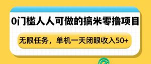 0门槛人人可做的搞米零撸项目，无限任务，单机一天闭眼收入50+-葛仙仙资源库