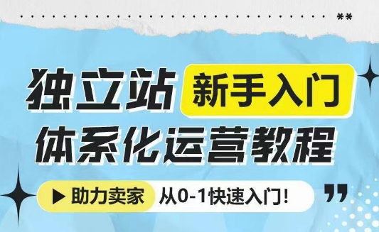 独立站新手入门体系化运营教程，助力独立站卖家从0-1快速入门!-葛仙仙资源库