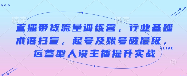 直播带货流量训练营，行业基础术语扫盲，起号及账号破层级，运营型人设主播提升实战-葛仙仙资源库