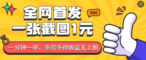 全网首发，一张截图1块钱，一分钟一单，多劳多得，收益无上限-葛仙仙资源库