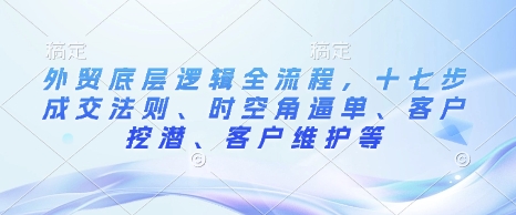外贸底层逻辑全流程，十七步成交法则、时空角逼单、客户挖潜、客户维护等-葛仙仙资源库