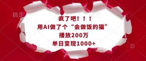 疯了吧！用AI做了个“会做饭的猫”，播放200万，单日变现1k-葛仙仙资源库