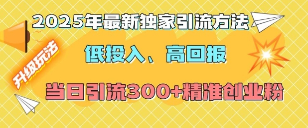 2025年最新独家引流方法，低投入高回报？当日引流300+精准创业粉-葛仙仙资源库