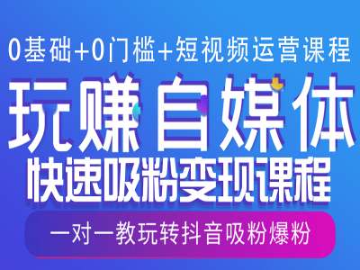 0基础+0门槛+短视频运营课程，玩赚自媒体快速吸粉变现课程，一对一教玩转抖音吸粉爆粉-葛仙仙资源库