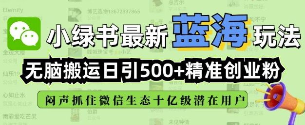 小绿书无脑搬运引流，全自动日引500精准创业粉，微信生态内又一个闷声发财的机会-葛仙仙资源库