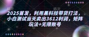 2025首发,利用黑科技带货打法,小白测试当天卖出3612利润,矩阵玩法+无限账号【揭秘】-葛仙仙资源库