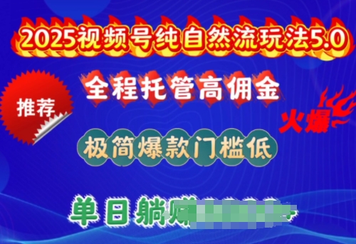 2025视频号纯自然流玩法5.0，全程托管高佣金，极简爆款门槛低，单日收益多张【揭秘】-葛仙仙资源库