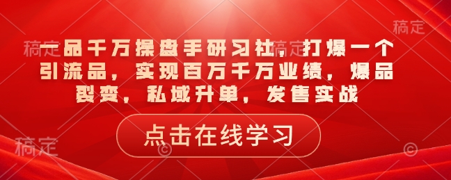 一品千万操盘手研习社，打爆一个引流品，实现百万千万业绩，爆品裂变，私域升单，发售实战-葛仙仙资源库