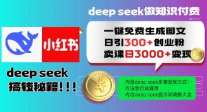 Deepseek一键免费生成小红书图文日引300+创业粉,日变现多张教程,方法全行业通用!-葛仙仙资源库