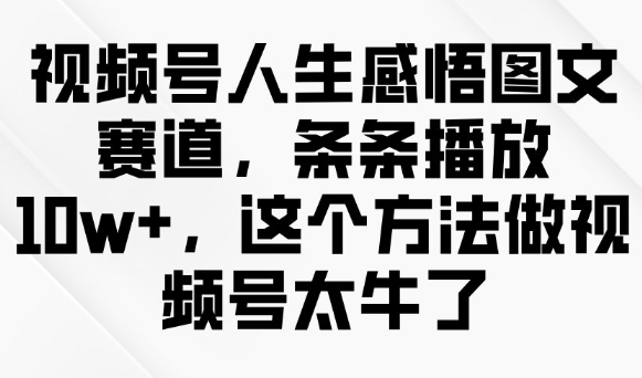 视频号人生感悟图文赛道，条条播放10w+，这个方法做视频号太牛了-葛仙仙资源库